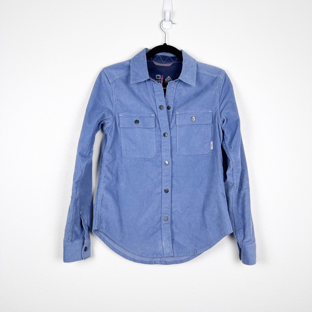 Stio Womens Corduroy Snap Front Shirt Blue Long Sleeve XS Organic Cotton Blend